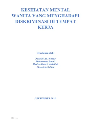 Kajian Kesihatan Mental Wanita yang Menghadapi Diskriminasi di Tempat Kerja